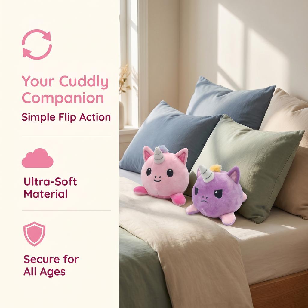 Double Sided Flip Plush Toy With Embroidery Details Cute Soft Stuffed Doll Collectible Gift For Kids Teens Adults