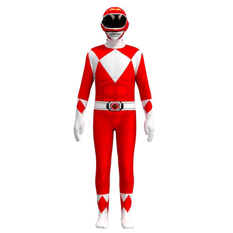 Dinosaur Super Sentai T-Rex and White Tiger Cosplay Bodysuit - Red/Blue Costume