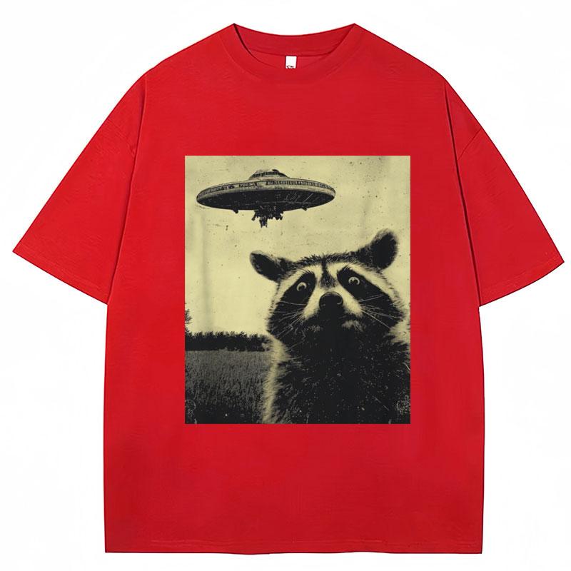 

Raccoon Selfie UFO Funny Print T Shirt Unisex Women Novelty T Shirts 100 Cotton Oversized Casual Summer ONeck Tshirts Streetwear S