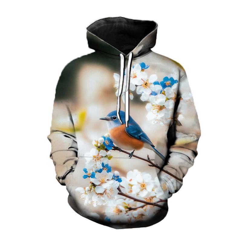 Qush naqshli xudili, Chug'urchuq 3D bosma, erkaklar, ayollar, moda, uzun qisma, kapyushonli sviterlar, katta o'lchamli Y2k pulover, erkaklar uchun top kiyim