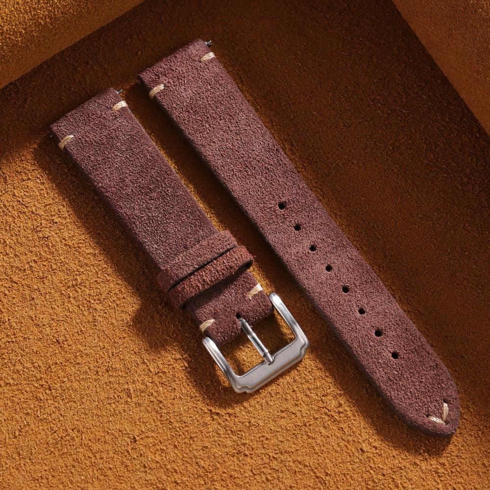 14mm 16mm 18mm 20mm 22mm Quick Release Bracelet Soft Suede Strap Calfskin Bracelet for Women Men Brown Wristband Smartwatch Band