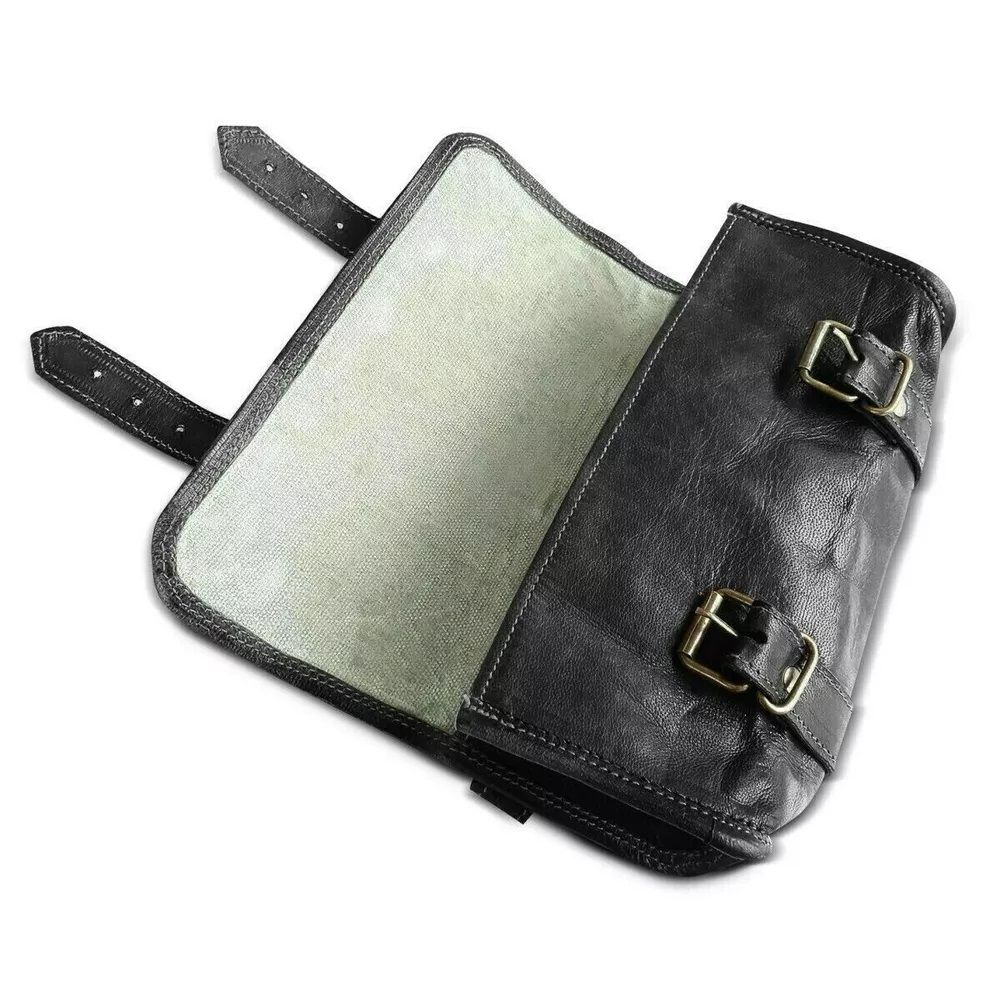 Bag Tool Motorcycle Leather Saddle Motorbike Roll Side Black Saddlebag Luggage