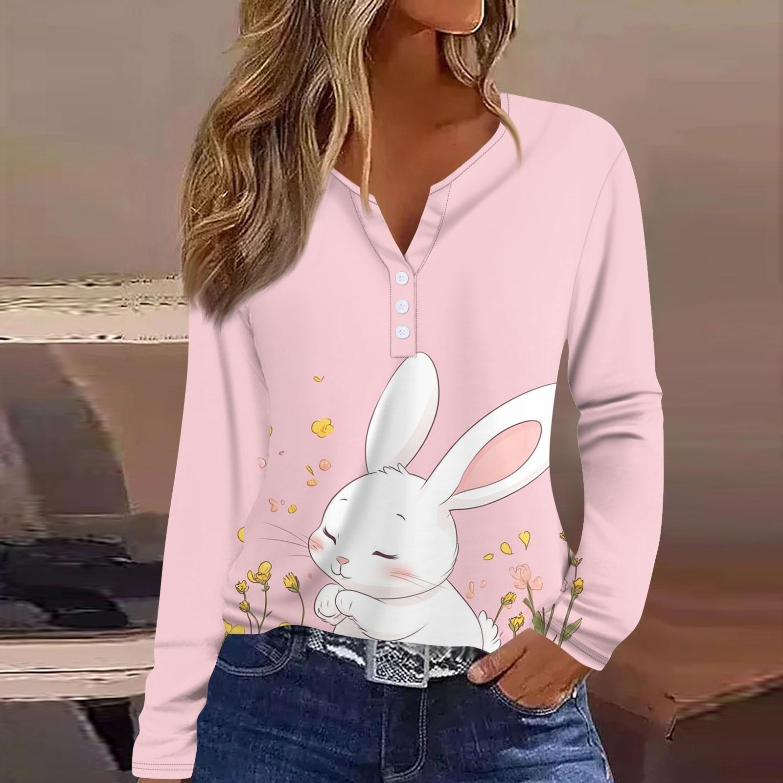 Women s Fashion Casual Printed V-neck Long Sleeve Button Up T-shirt Top L