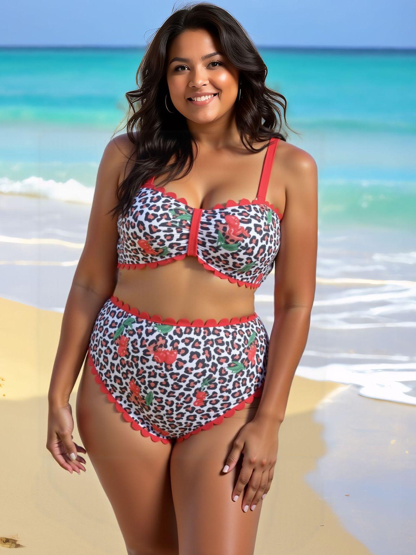 European and American bikini swimsuit women s foreign trade large size floral split swimsuit Huludao swimsuit 0XL