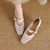 White High Heels Women's Summer Thick Heels Single Shoes Women's 2025 New Breathable Women's Shoes French Woven Hollow Bag Head Sandals