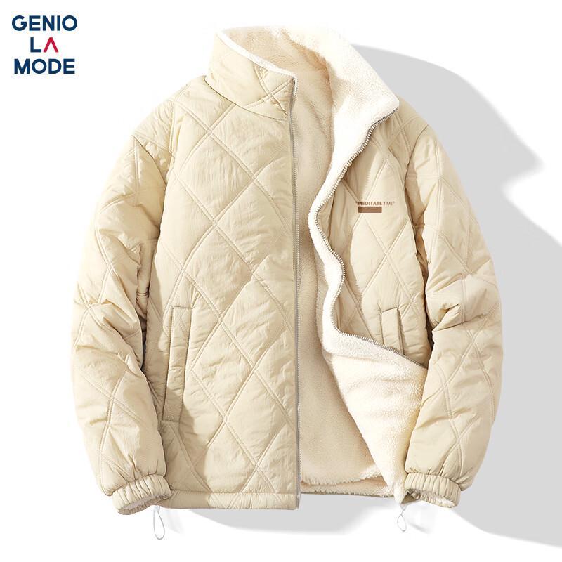 

GENIOLAMODE Men s Plush Lined Stand Collar Cotton Jacket M