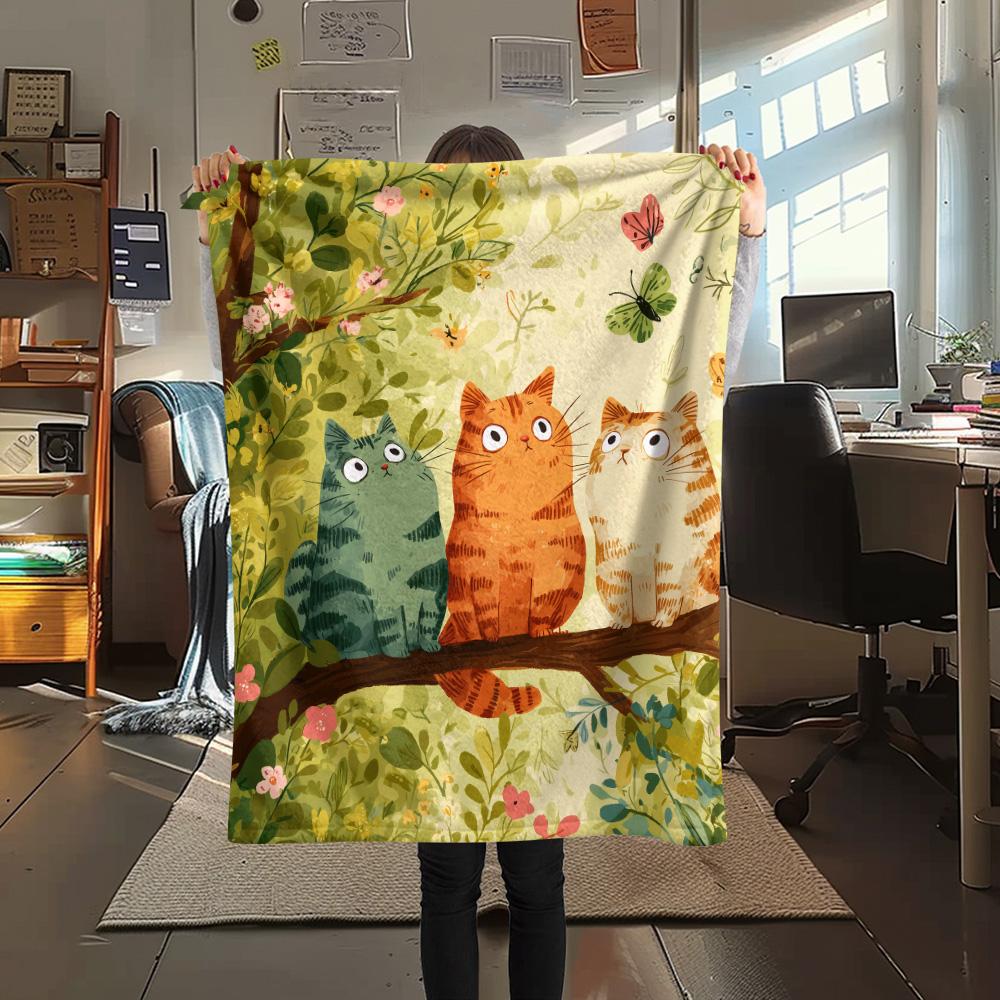 Cute Cats Print Flannel Blanket, High Quality Comfortable for All Seasons, Home Decor, Warmth and Comfort