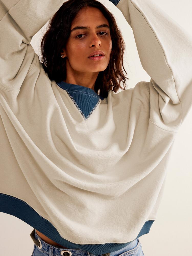 Autumn and Winter Fashion New Women's Sports Hoodie Round Neck Patchwork Casual Contrasting Long Sleeved Warm Pullover