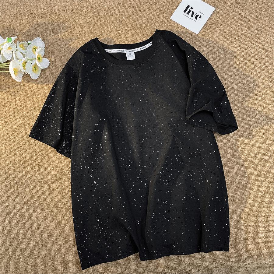 

Американская футболка High Street «Звездное небо» для мужчин, летняя трендовая оверсайз блестящая футболка с коротким рукавом 5XL чёрный