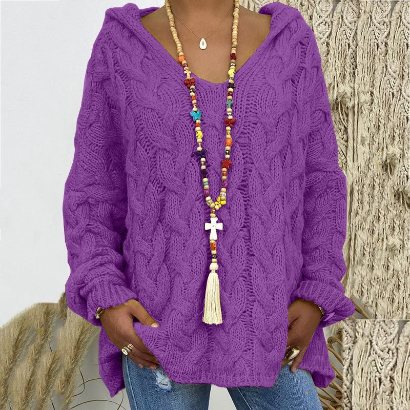TIFICY Moda feminina casual outono inverno cor sólida estampa manga comprida suéteres com capuz