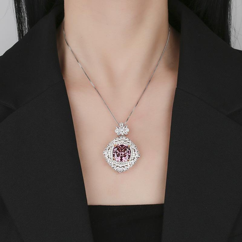 Jewelry Simulation Bird'S Nest Cut Fat Square Luxury Inlaid Pendant Necklace Main Stone 16 * 16