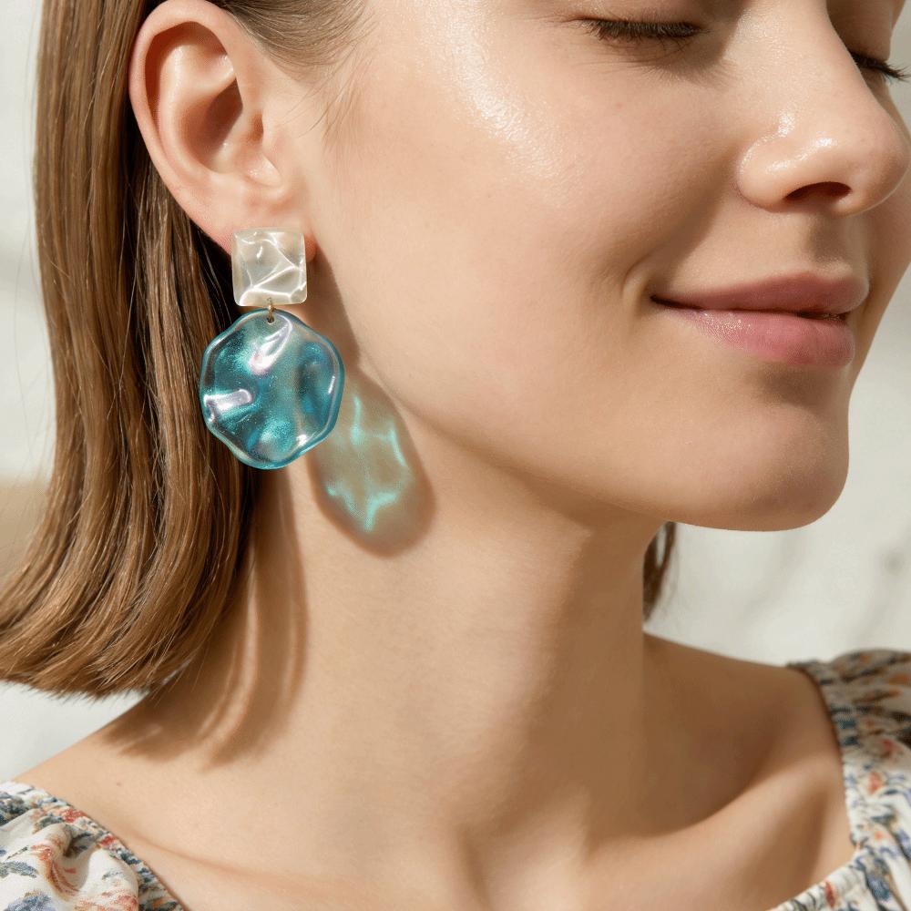 Sweet Water Ripple Eardrop Exquisite Jewelry Aurora Blue Irregular Geometric Ear Stud Korean Style