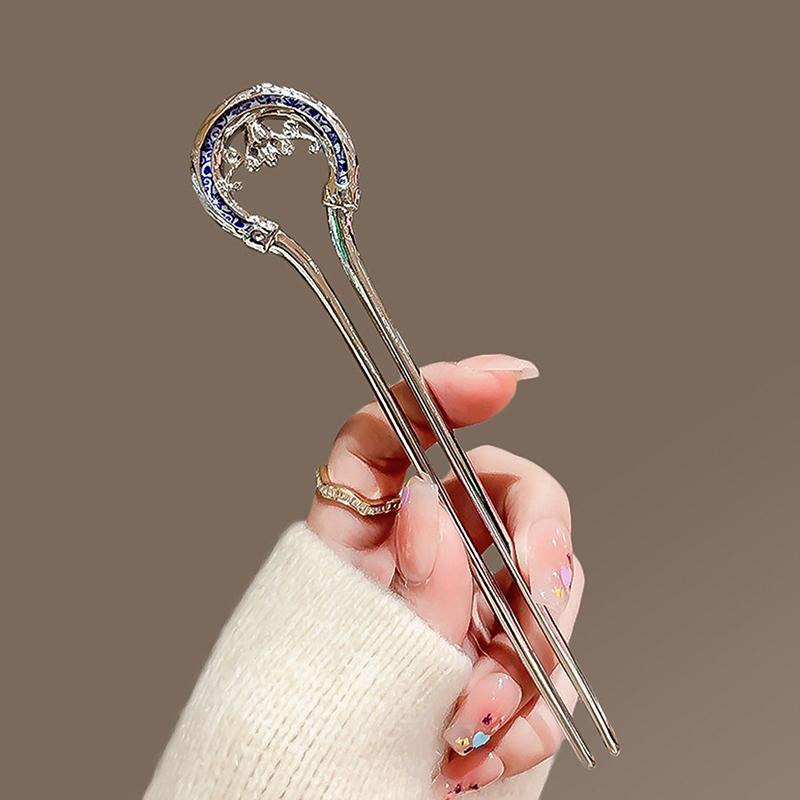 Perlová U-spona do vlasů Retro Modrobílá porcelánová U-spona do vlasů Hanfu Vlasové doplňky