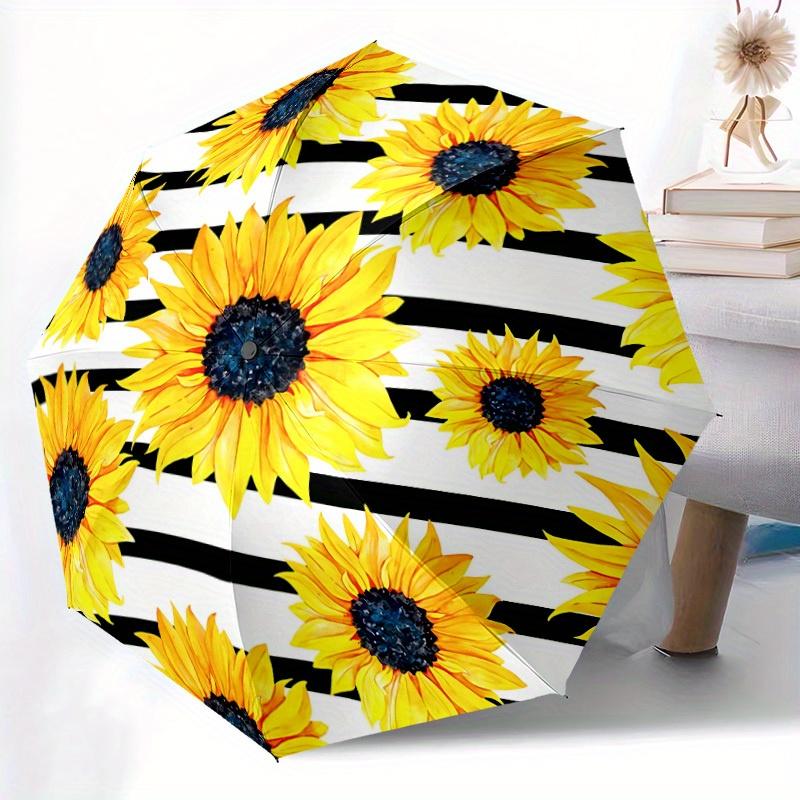 1pc Sunflower Print Folding Umbrella With Excellent UV Protection, 8 Ribs Casual Durable Lightweight Portable Travelling Umbrella For Men &