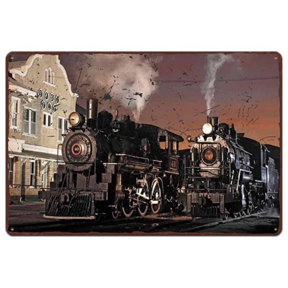 Metal Poster Classic Train Railway Landscape Wall Art Garage Home Decor