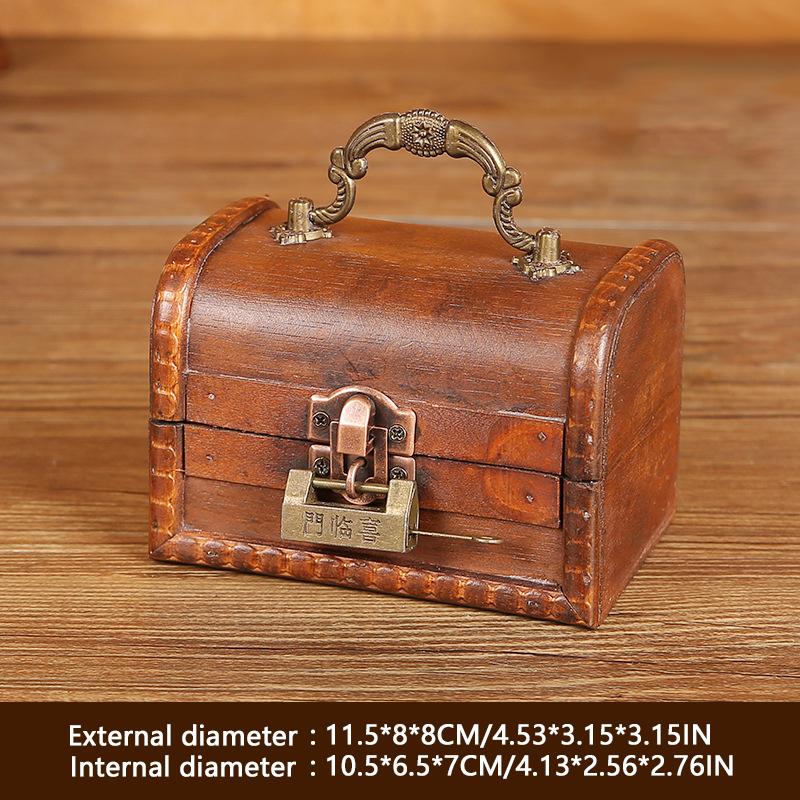 Wooden Antique Storage Box Medieval Vintage Suitcase Treasure Chest Necklaces Jewelry Organizer Gift Box with Lock Big Photo Box