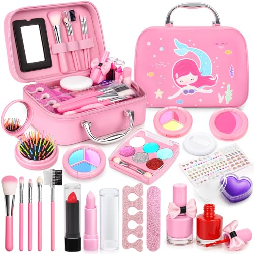 

Toy Makeup Set for Girls Ages 6, 7, 8, 9, 10, 11, and 12 - Pretend Play Cosmetics Set, Compact Makeup Set, 19 Pieces, Dresser, Pretend Play, Birthday,