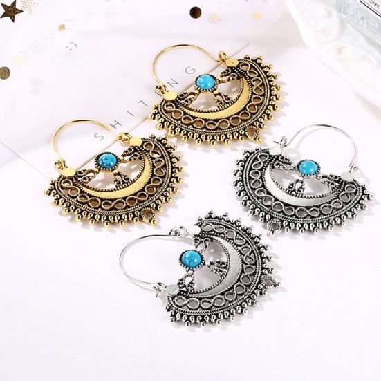 Ethnische hohle künstliche Türkis-Kronleuchter-Tropfen-Ohrringe für Damen, Geschenk