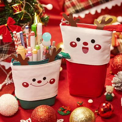 Estuche retráctil navideño para lápices, bonito estuche para guardar material escolar, estuche de lona para lápices, portalápices kawaii, regalo de Navidad para niños