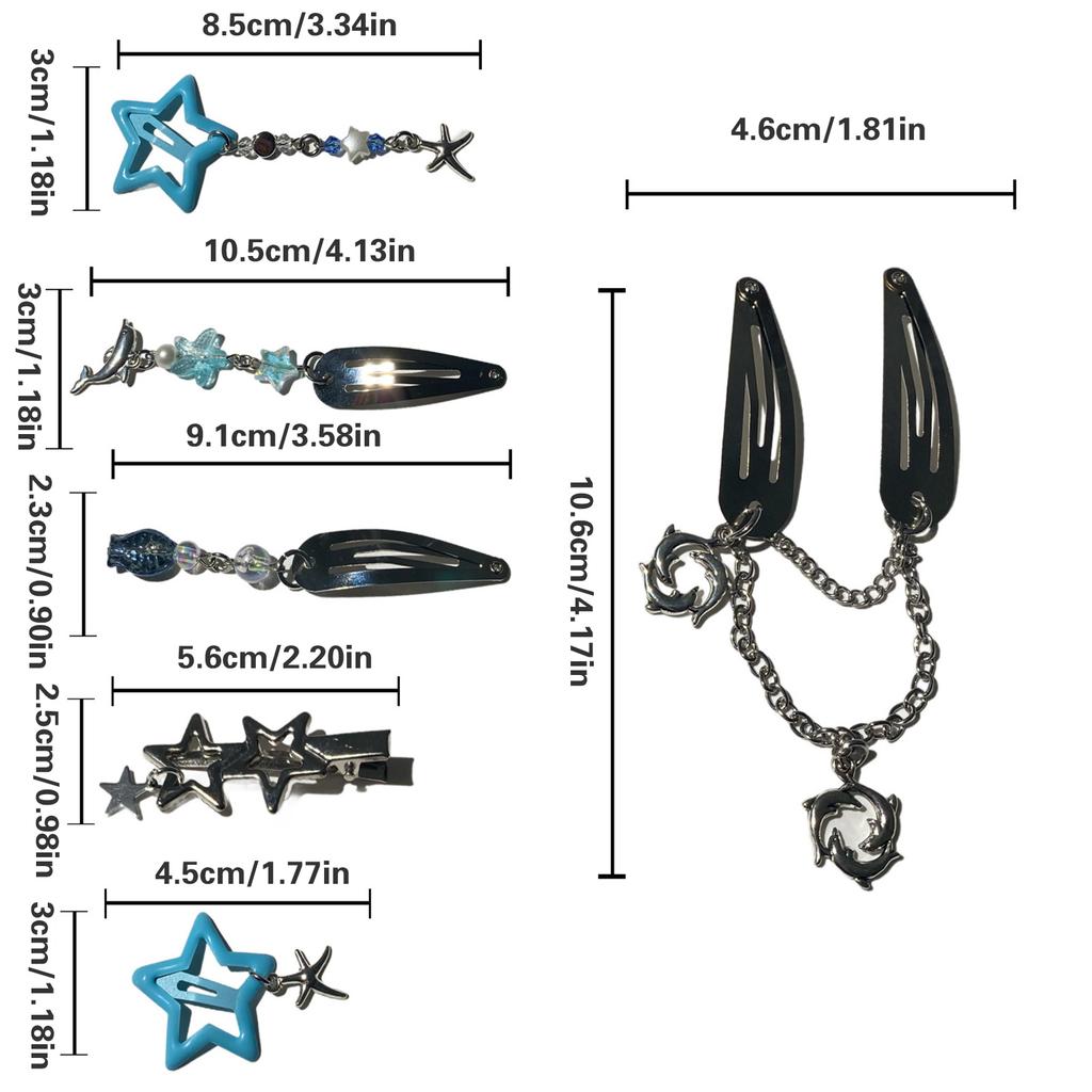 7pcs Fringed Chain Five Pointed Star Hair Clip Set Korean Hairpin Fashionable Hair Ornament Hair Styling Decorative Clip