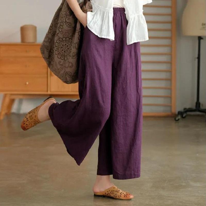Women Oversized Simple Loose Trousers Solid Color Pockets Elastic Breathable Pants