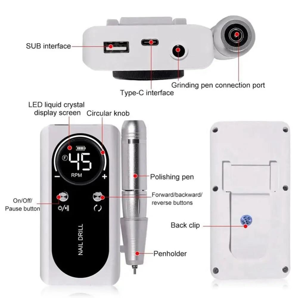 45000RPM Nail Drill Machine 6 Bits Nail Sander File Portable Electric Nail File  Manicure Salon