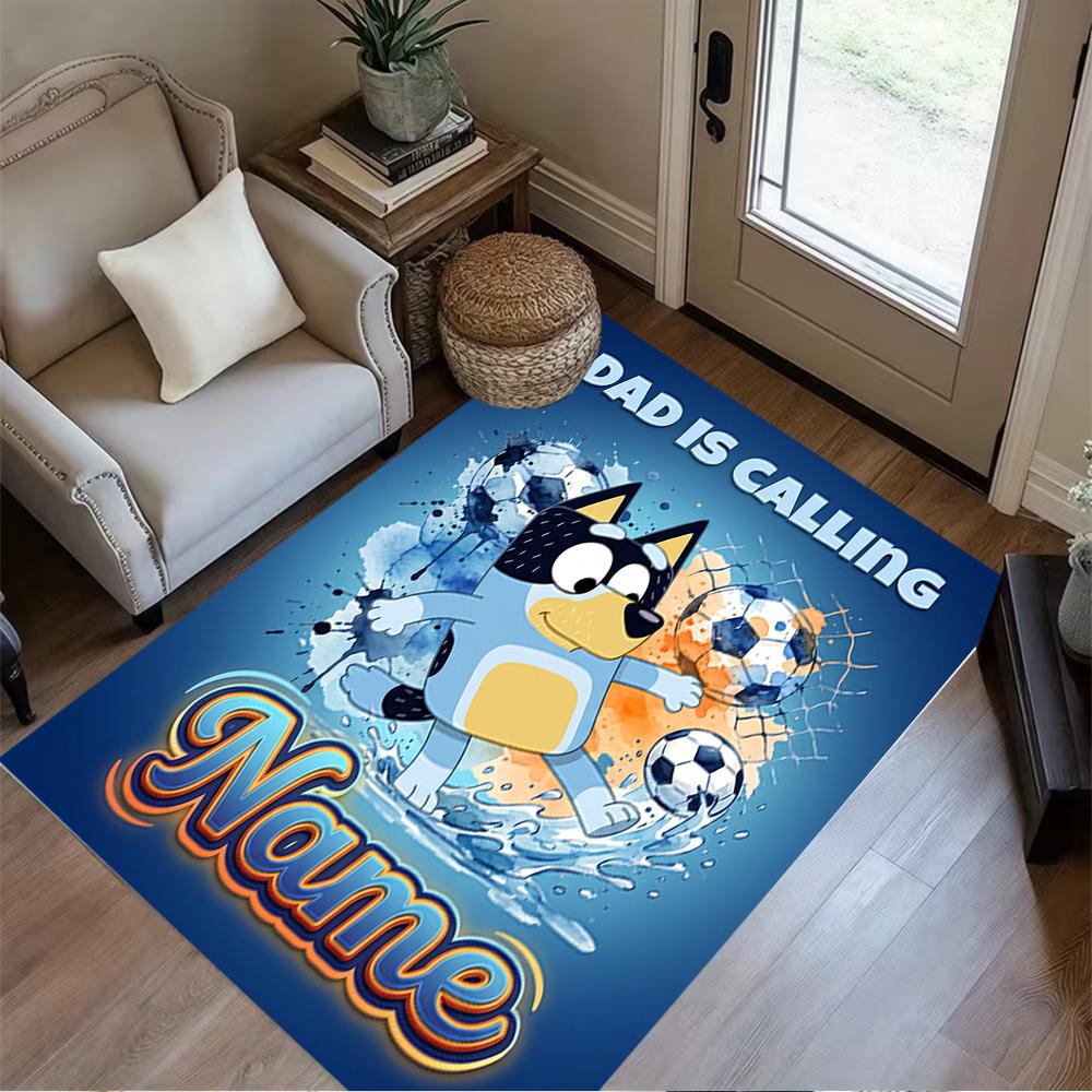 Bluey's Soccer Adventure Customizable Name Carpet Design for Hallway Game Room Entryway Bedrooms Antislip Carpet Decorate Offices Gift for Festivals