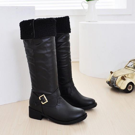 Fashion 2019 New Women Boots Female Winter Shoes Woman Fur Warm Snow Boots Fashion Square High Heels Knee High Boots Women Snow Boots