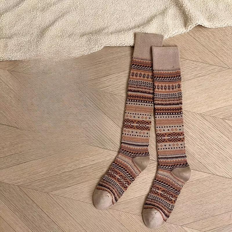 Autumn Winter Knitted Women Stockings JK Japanese Cotton Solid Color Girls Long Socks Stockings Ethnic Harajuku Retro Knee Socks