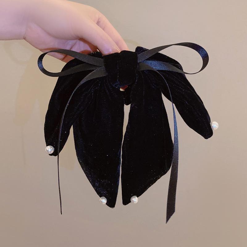 

Элегантные бархатные красные заколки для волос с жемчугом, бант, свадебные аксессуары для волос, женские головные уборы, пружинная заколка, аксессуары для укладки волос