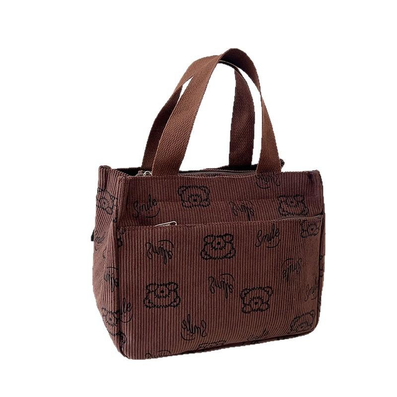 Cartoon Cute Bear Handbag Small Portable Lunch Bag for Work New Corduroy Outing Mummy