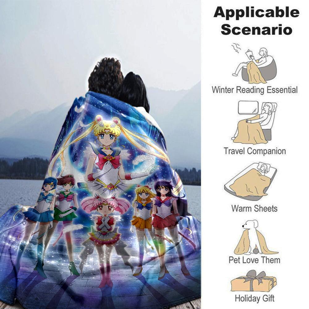 Moonlit Sailor Guardians Flannel Blanket Super Soft Warm Cozy Blanket For Sofa Bed Office Travel Allseason Home Decor Gift
