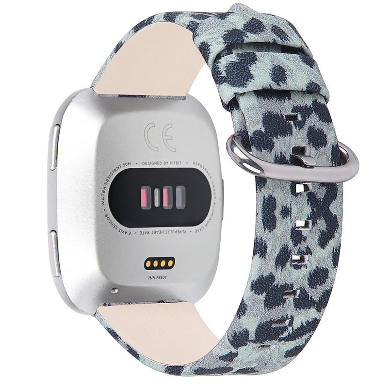 Leopard Texture Genuine Cowhide Leather Watch Band Strap Replacement for Fitbit Versa/Versa 2/Versa Lite/Versa SE