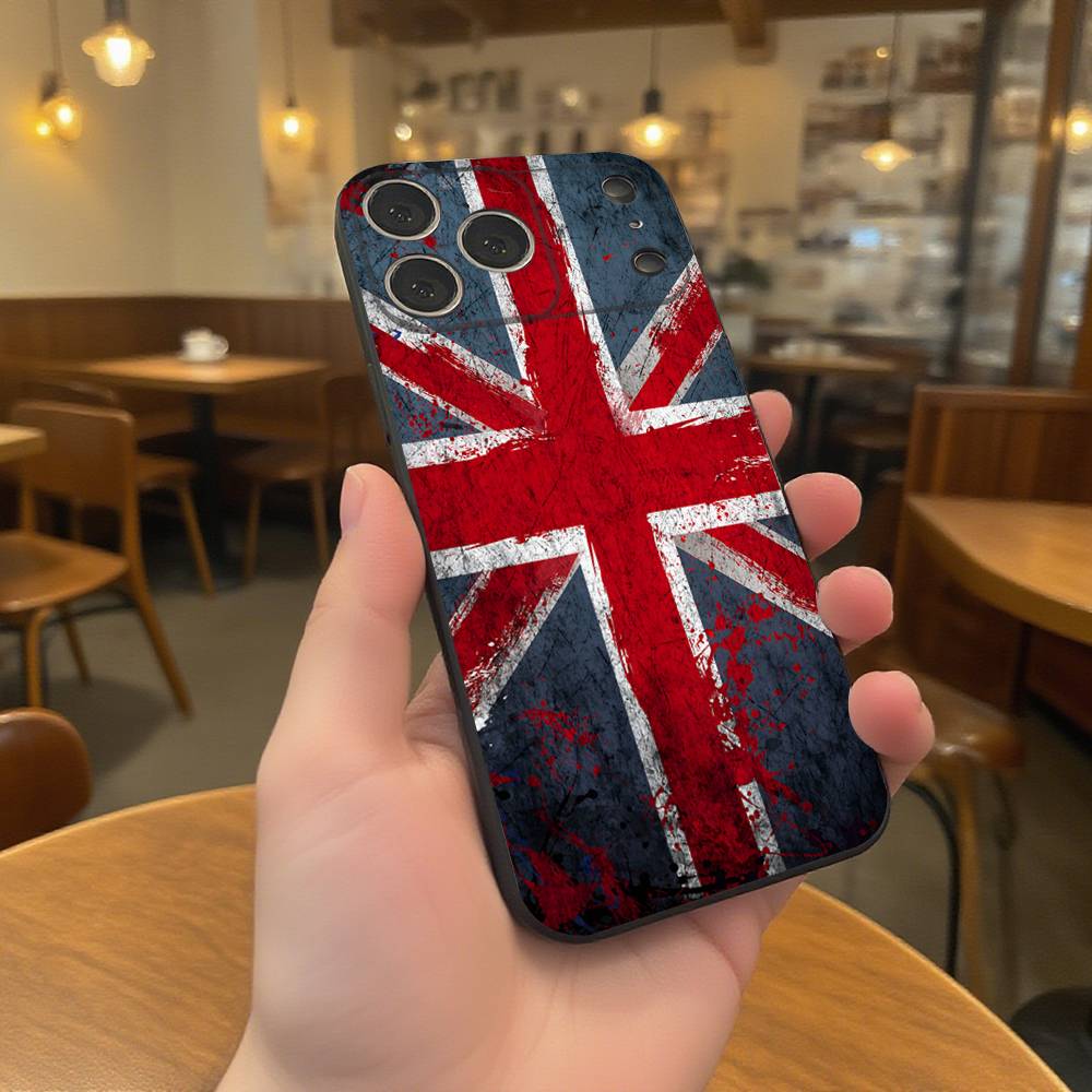 Flag Union Jack British UK Black Soft Cover Phone Case For iPhone 17,16,15,14,13,12,11,Pro,Max,Plus