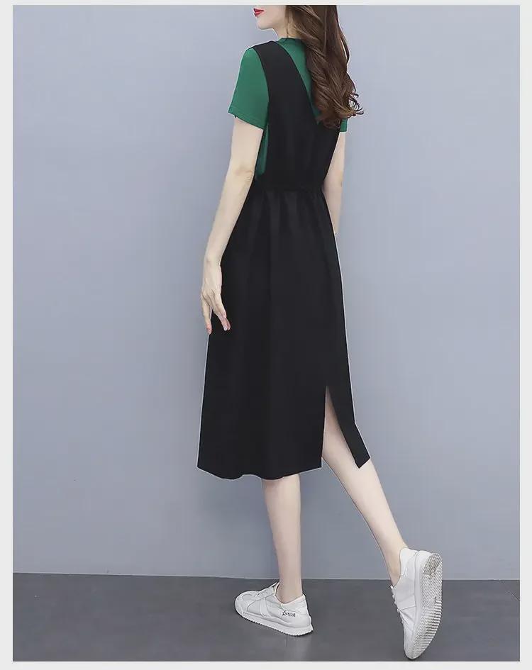 European Summer 2022 Slimming Casual Two-Piece Look Suspender Dress - Women's Fashion