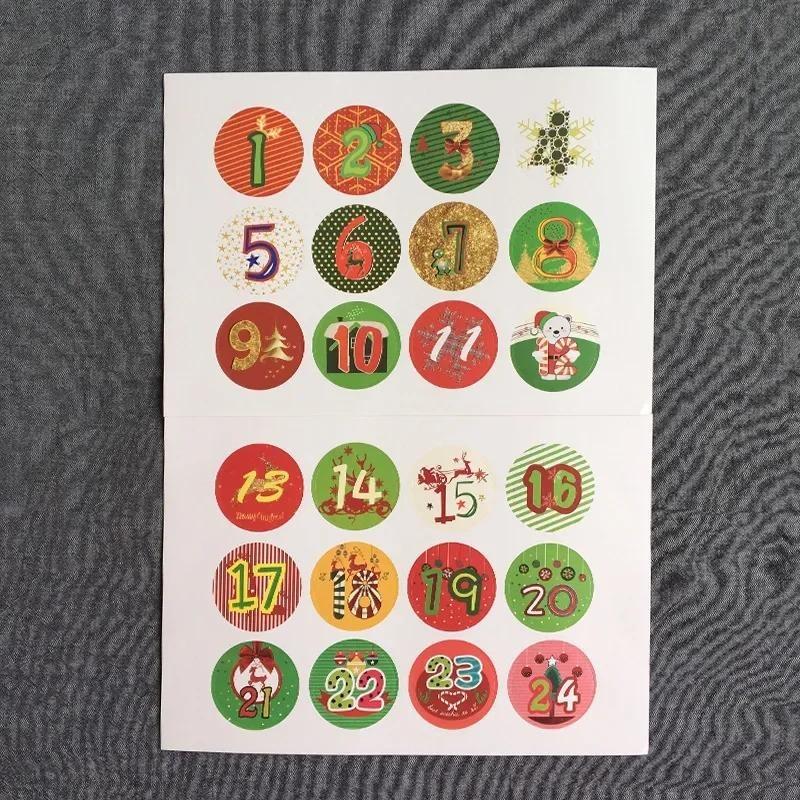 1sheet Merry Christmas Stickers Advent Calendar Number Sticker Handmade Cookie Candy Gift Seal Label Paper Sticker