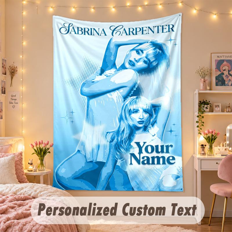 Custom Personalized Tapestry,Sabrina Carpenter Print Custom Name Text Wall Art Hanging for Bedroom