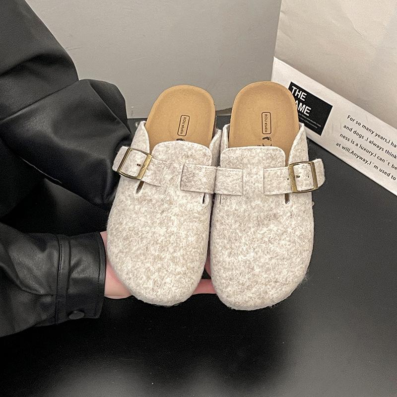 Retro round head baotou half slippers women's spring new outer wear thick-soled personalized casual cool slippers