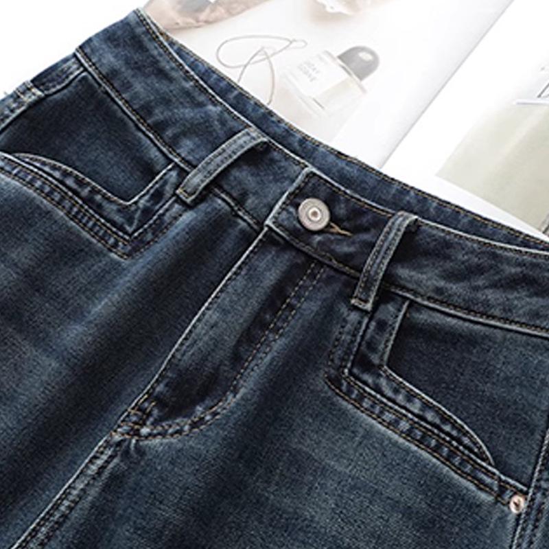 Petite Retro Wide-Leg Nine-Point Pants - 2024 Deep Blue, Spring & Autumn Style