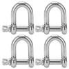 4Pcs M10 Straight D Shackle Stainless Steel D Type Short Breaking D Rigging Shackle Hooks