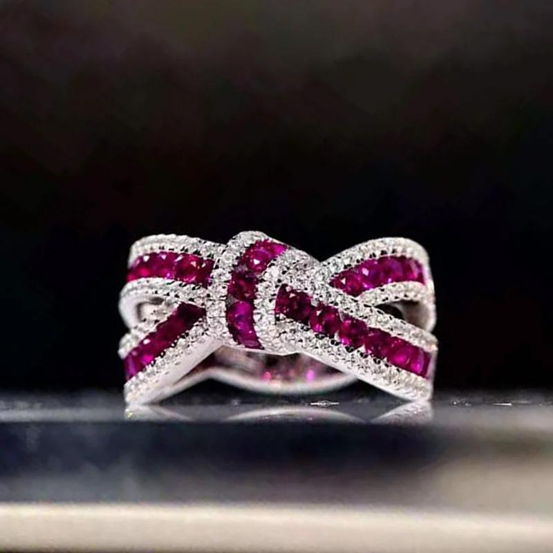 Huitan Unique Red/White Cubic Zirconia Ring for Women CopperColor Brilliant Lady's Finger Ring Fancy Gift Wedding Trend Jewelry