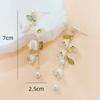 Orecchini Pendenti Tulipano Bianco Foglie Verdi per Donna Lucentezza Perlacea Forma a Fiore Nappa Lunga Orecchini alla Moda Y2K Francese Romantico