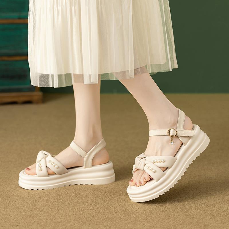 Pearl Sandals Women's 2025 Summer New Platform Heightening Casual Roman Sandals