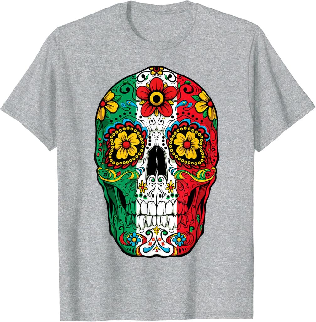 Day Of The Dead Sugar Skull  Mexican Flag T-Shirt