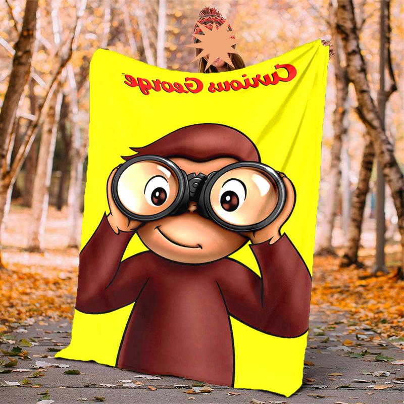 Curious George Flannel Blanket Soft Warm All-Season Throw, Design for Camping, Car Travel, Hiking Sofa, Bed, Office Perfect Gift for Parties