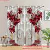 2pcs Red Floral & Swan Patterned Curtains, Design for Living Room Bedroom Elegant Home Window, Rod Pocket Curtains