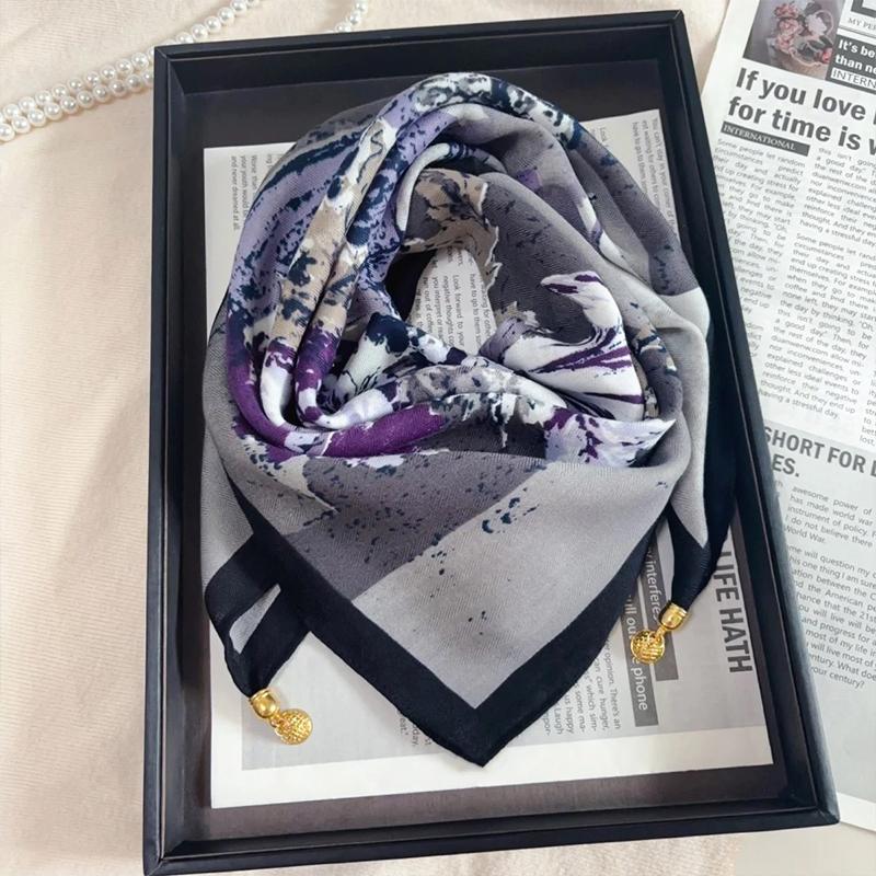 1PC Necklace French Style Magnetic Closure Gift Silk Scarf Luxury Painted Pattern Elegant Neck Scarf Versatile Multi-Color