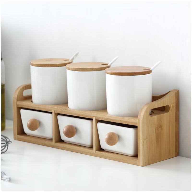 Qianxing Ceramic Condiment Set with Bamboo Stand