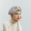 Pearls Studded Girls Beret Stylish Bowknot Headwear Painter Hat Show Small Face Versatile Painter Hat Flower