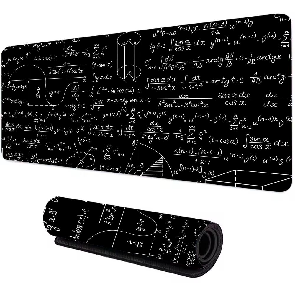 Math Formula Black Mouse Pad Science Geek Desk Mat Equation Pattern Gaming 90x40 Xxl Mousepad Student Office Decor Keyboard Mat